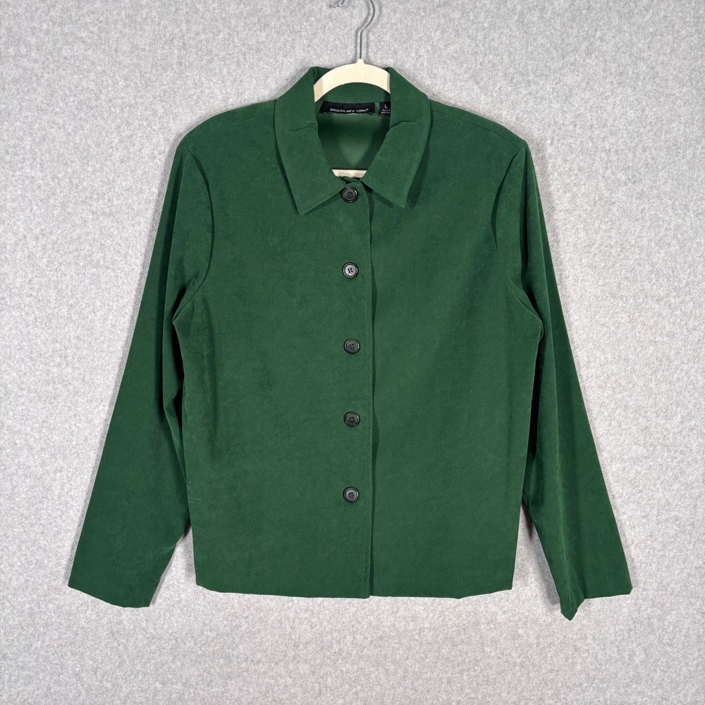 90s Briggs New York Shirt Blazer Large Kelly Soft‎ Microfiber Stretch Minimal